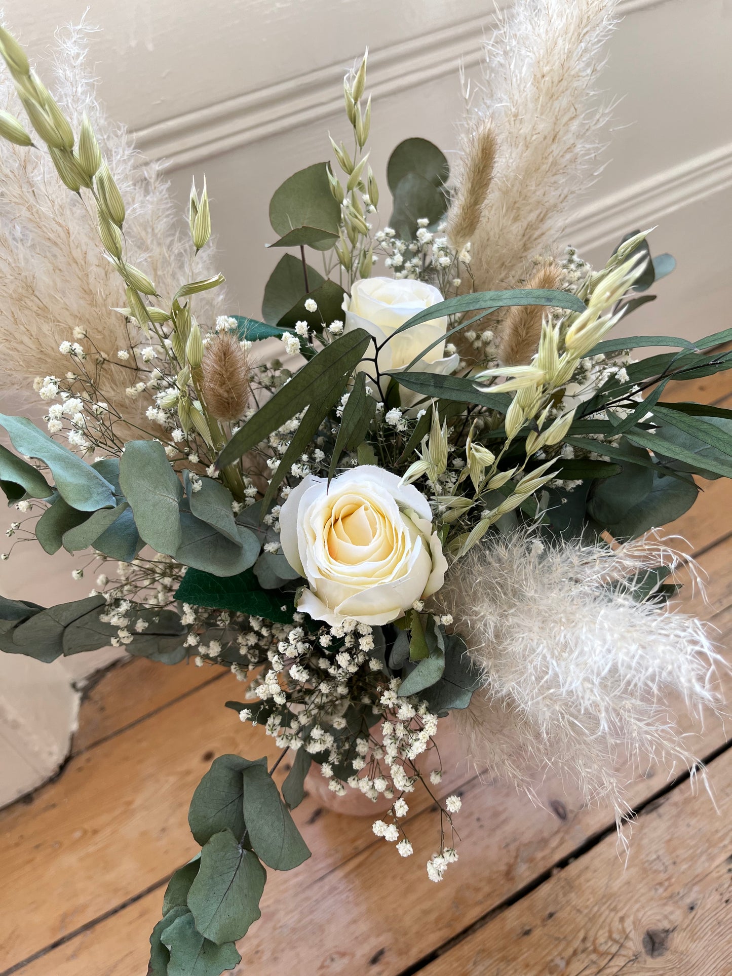 Silk Rose Eucalyptus Gypsophila Pampas Bridal Bouquet