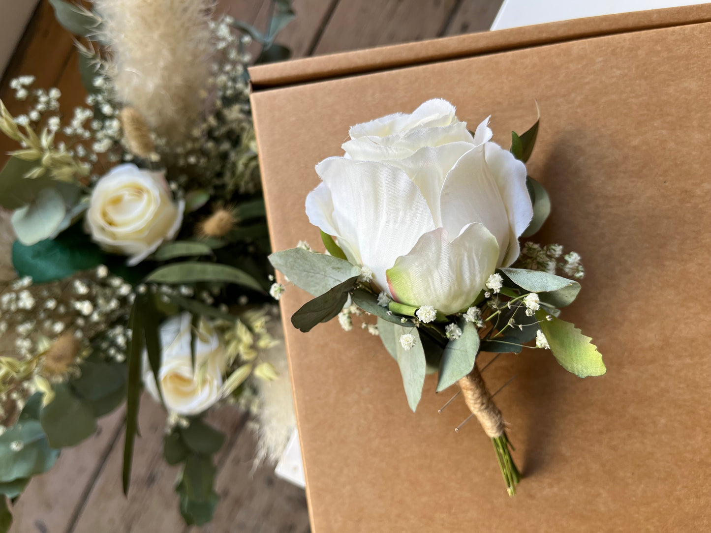 Silk Rose Eucalyptus Gypsophila Pampas Bridal Bouquet