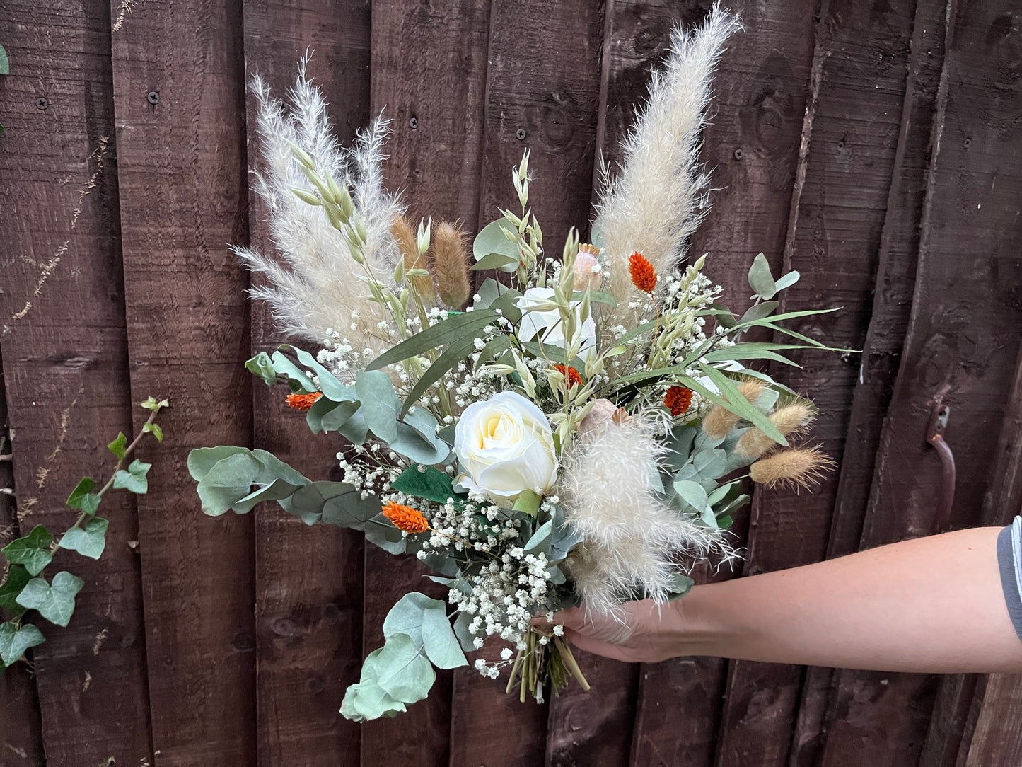 Silk Rose Eucalyptus Gypsophila Pampas Bridal Bouquet