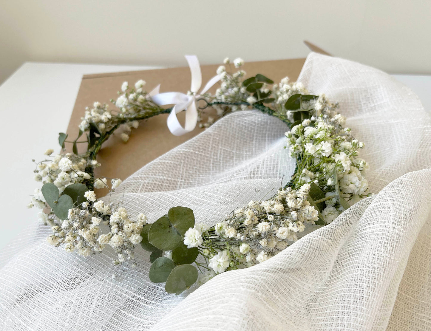 Dried Eucalyptus Gypsophila Crown for Bride Bridesmaid