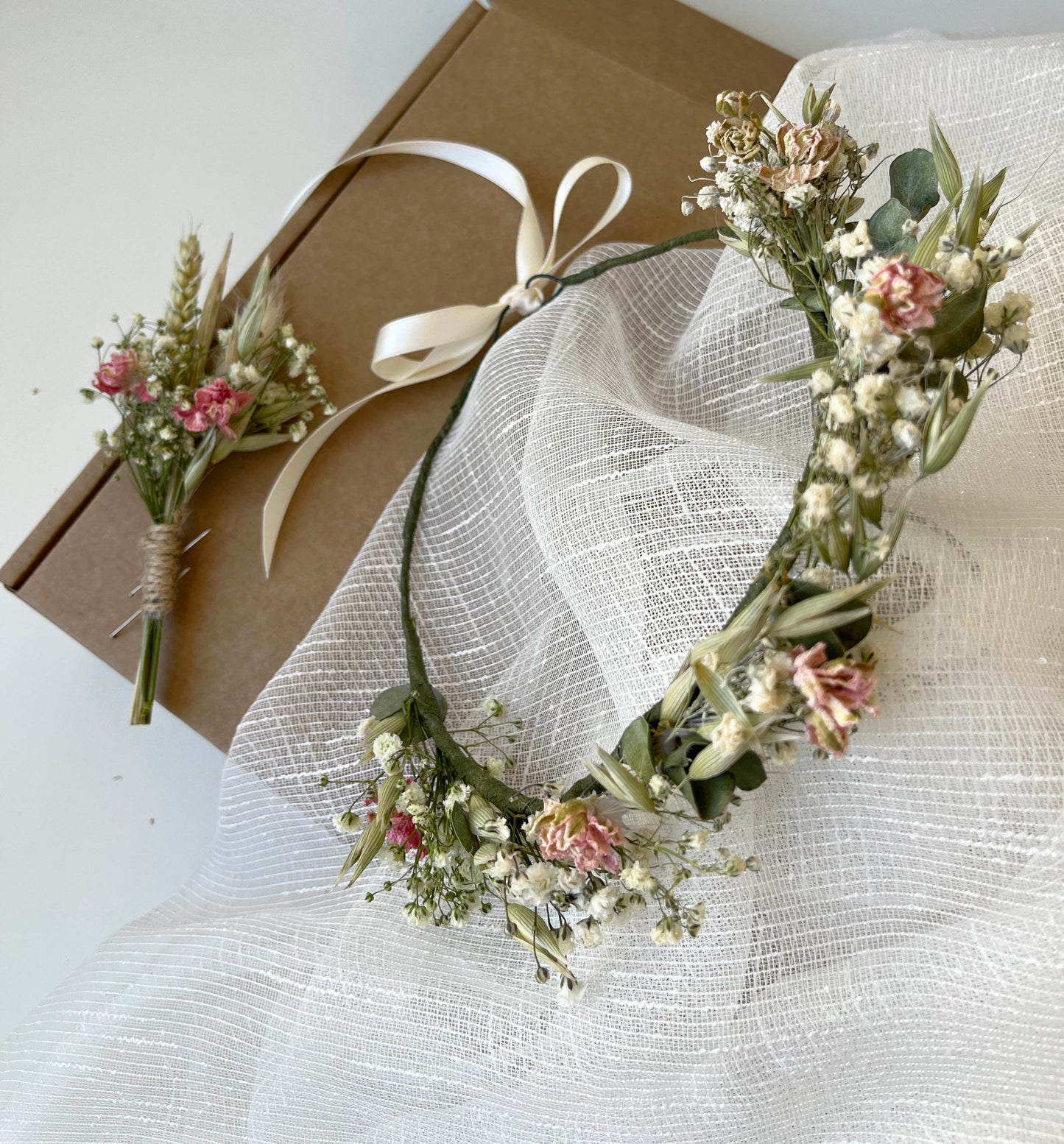 Dried Baby's Breath Dusty Pink Eucalyptus Flower Crown