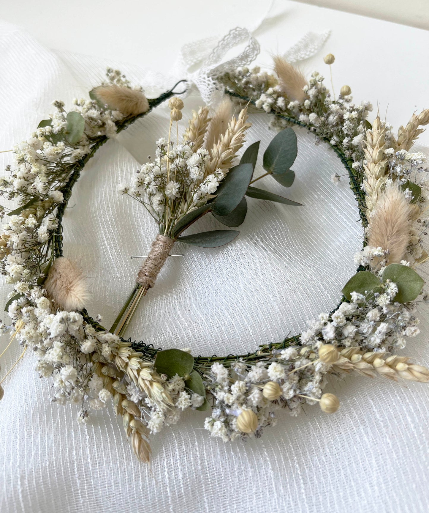 Rustic Dried Gypsophila Wheat Eucalyptus Flower Crown