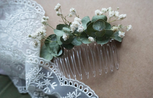 Dried Gypsophila Eucalyptus Floral Hair Comb