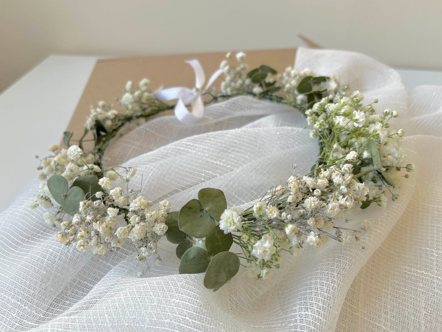 Dried Eucalyptus Gypsophila Crown for Bride Bridesmaid