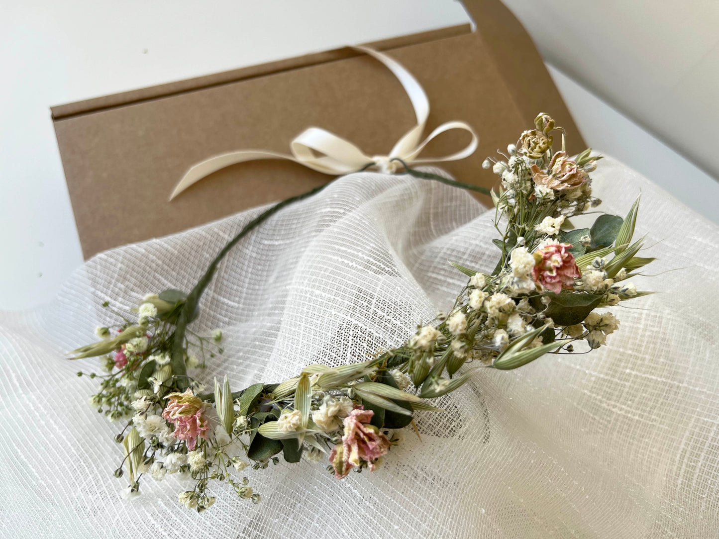 Dried Baby's Breath Dusty Pink Eucalyptus Flower Crown