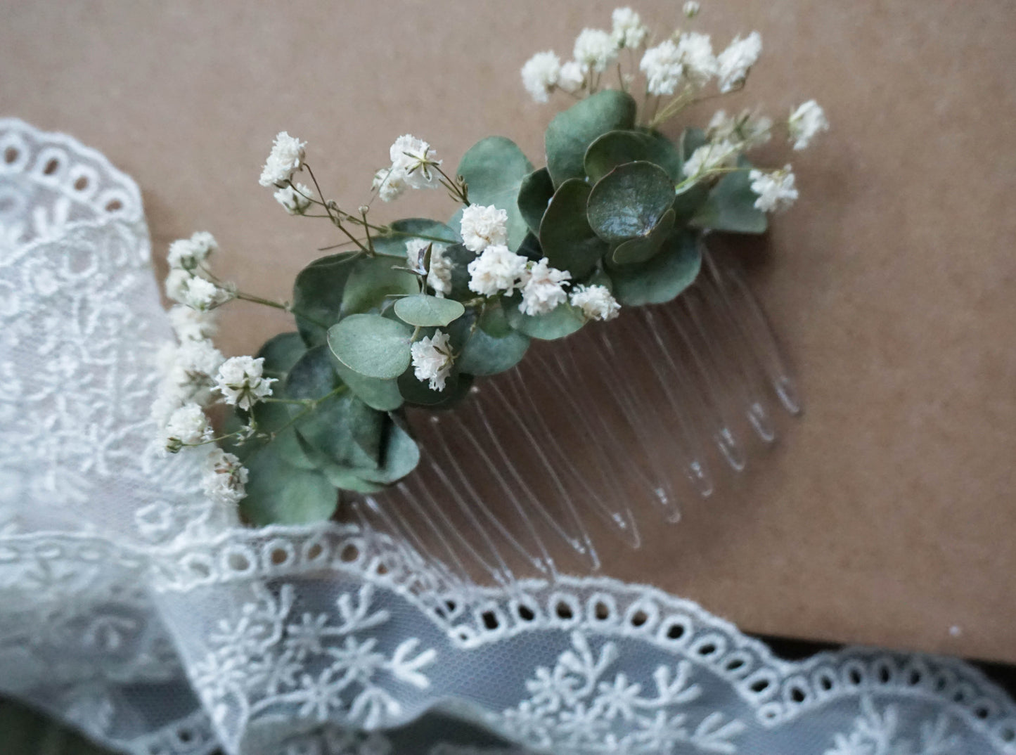 Dried Gypsophila Eucalyptus Floral Hair Comb