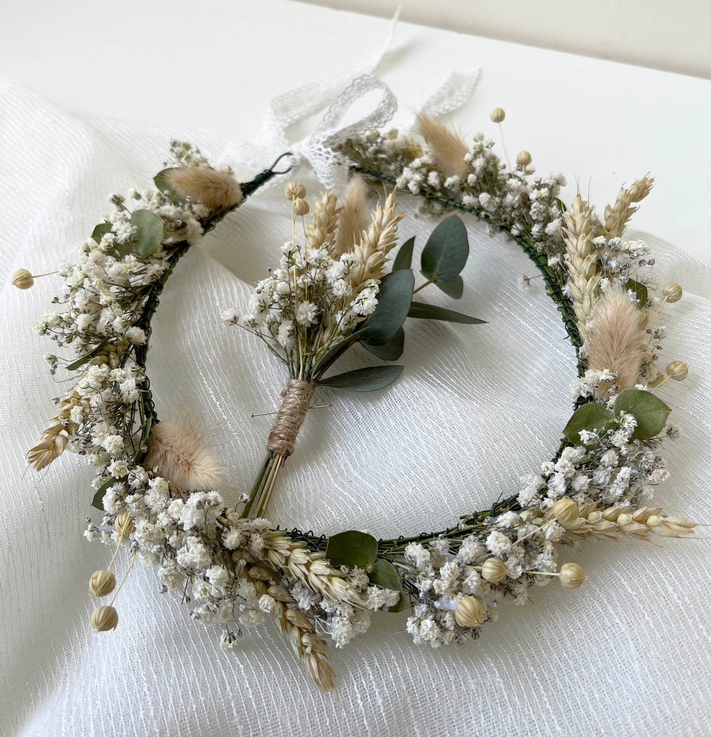 Rustic Dried Gypsophila Wheat Eucalyptus Flower Crown