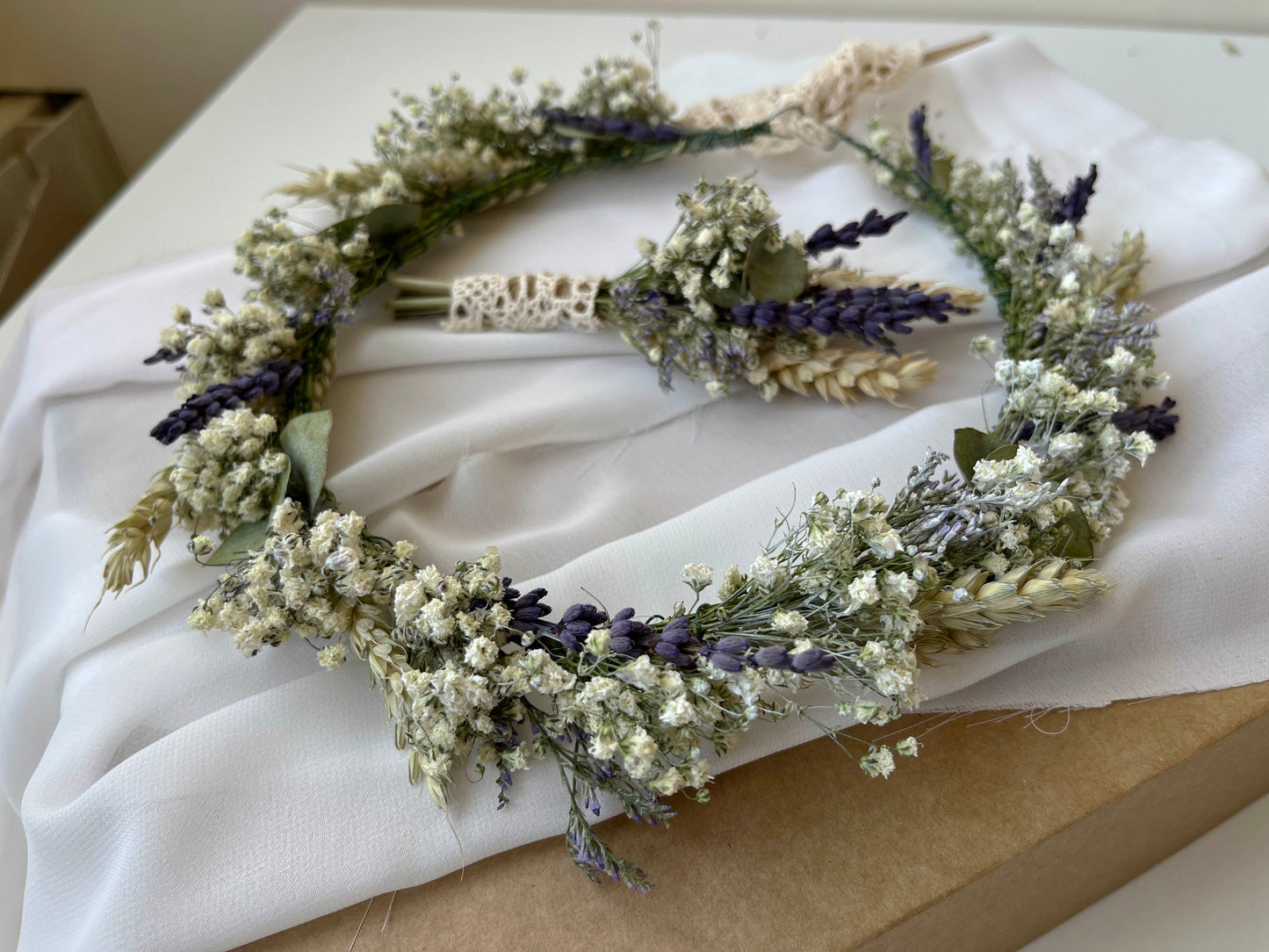 Dried Baby's Breath Lavender Rustic Flower Crown