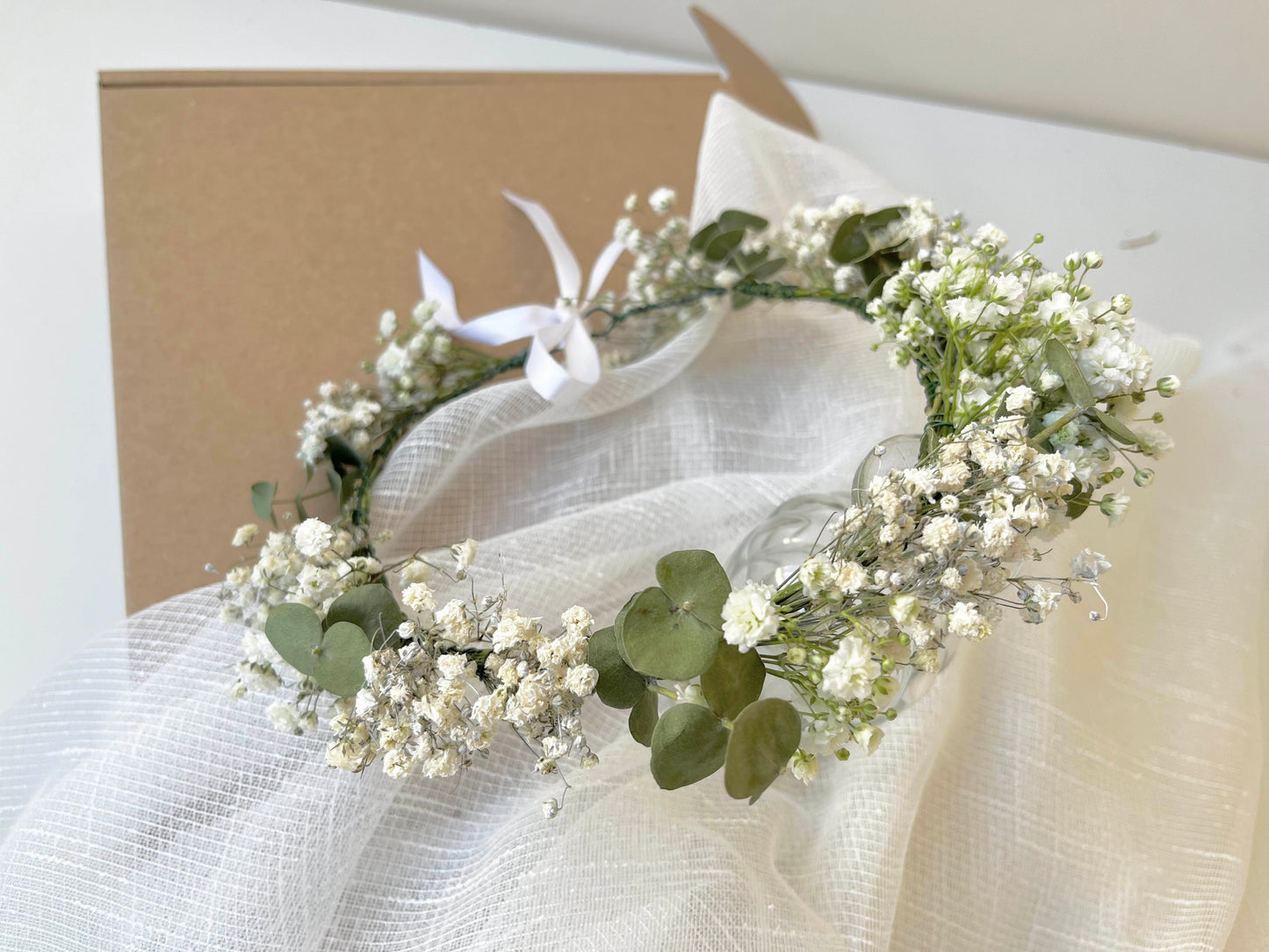 Dried Eucalyptus Gypsophila Crown for Bride Bridesmaid