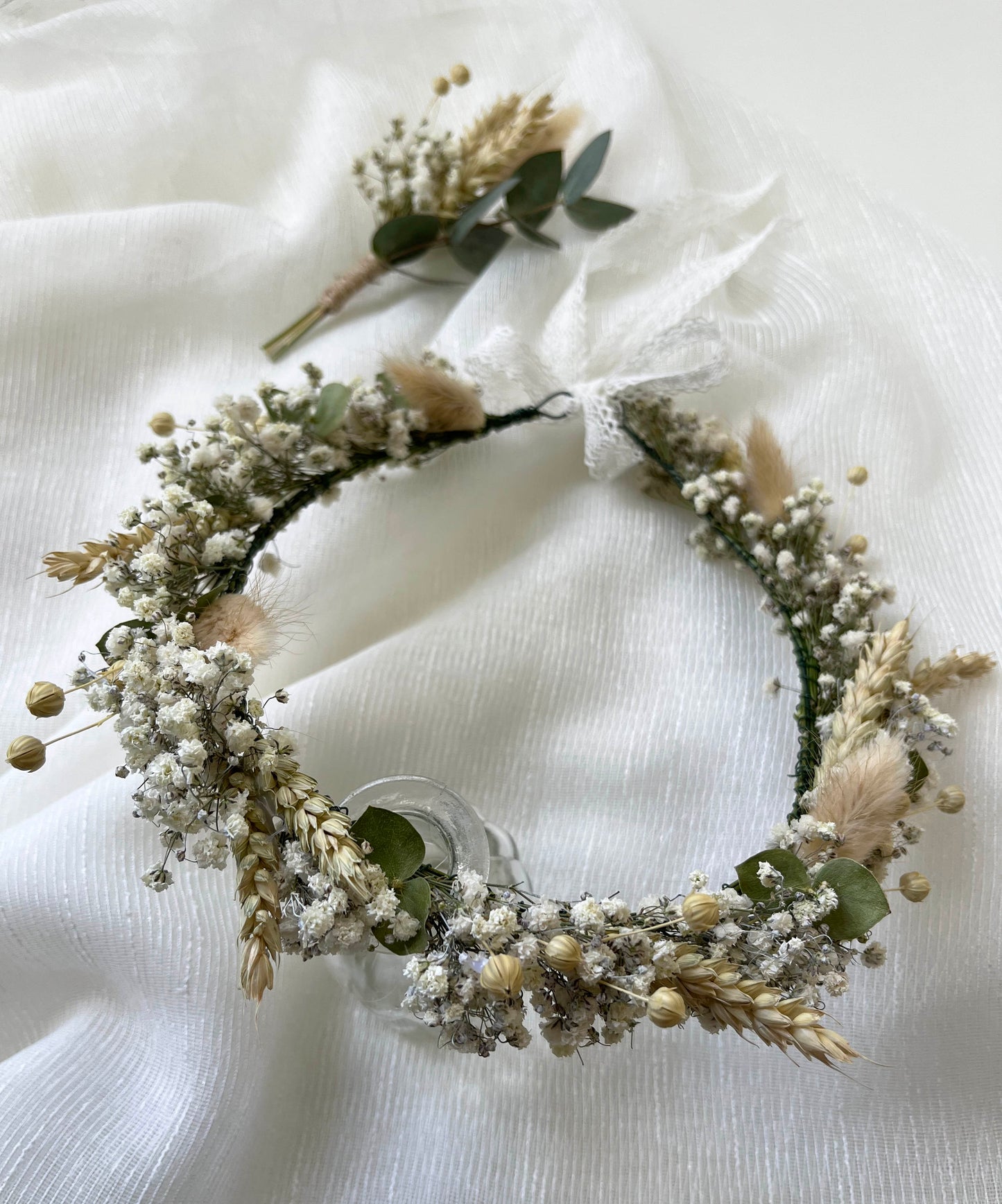 Rustic Dried Gypsophila Wheat Eucalyptus Flower Crown