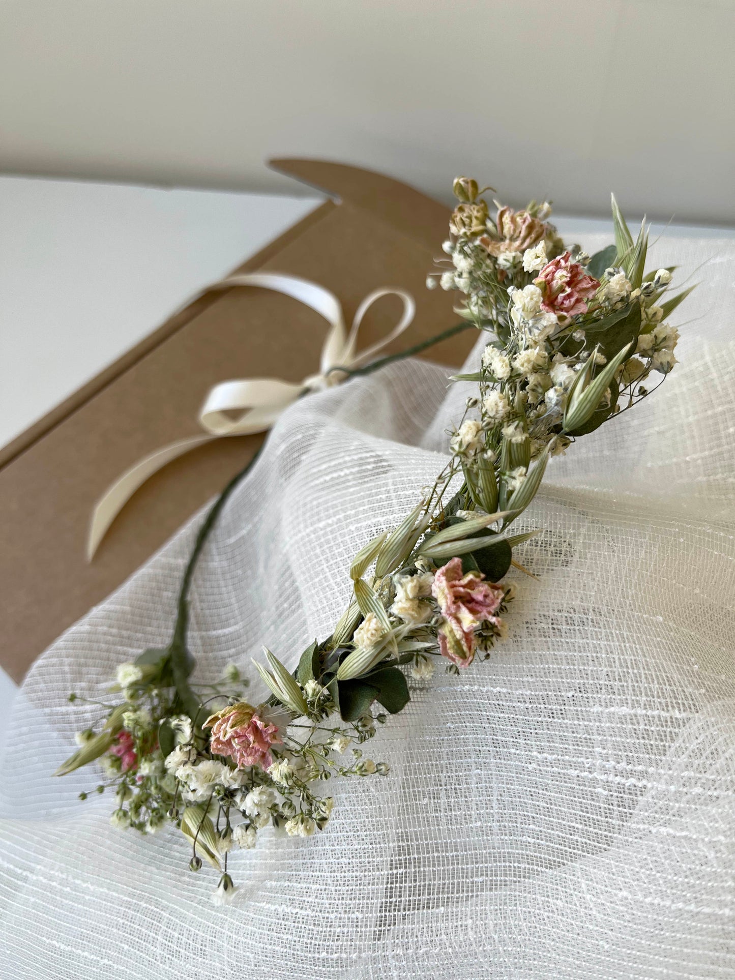 Dried Baby's Breath Dusty Pink Eucalyptus Flower Crown