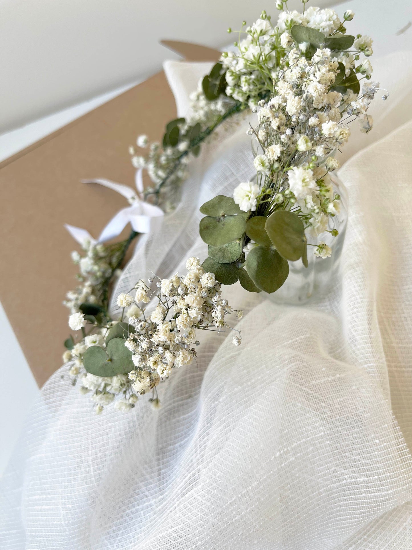 Dried Eucalyptus Gypsophila Crown for Bride Bridesmaid