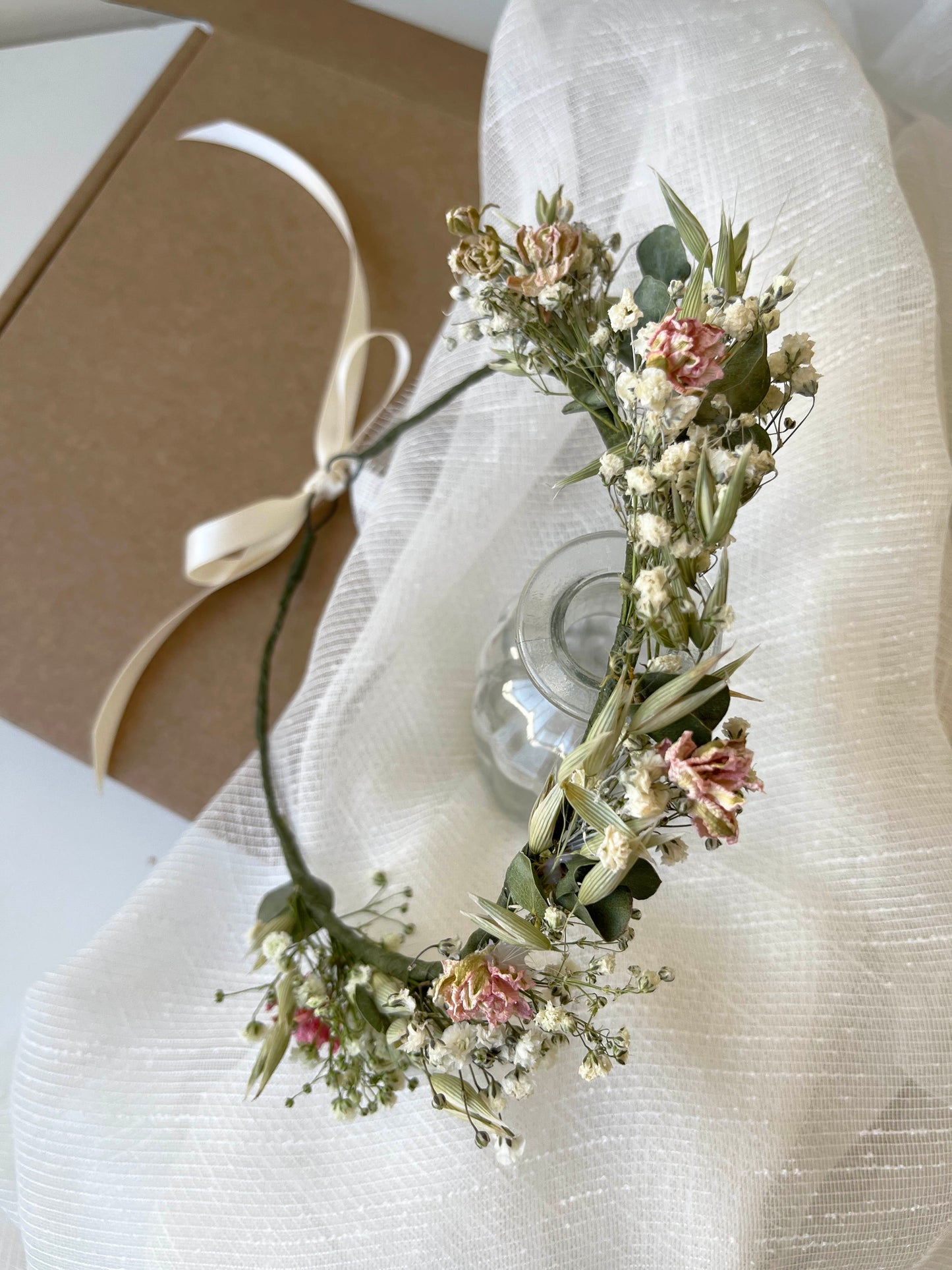 Dried Baby's Breath Dusty Pink Eucalyptus Flower Crown