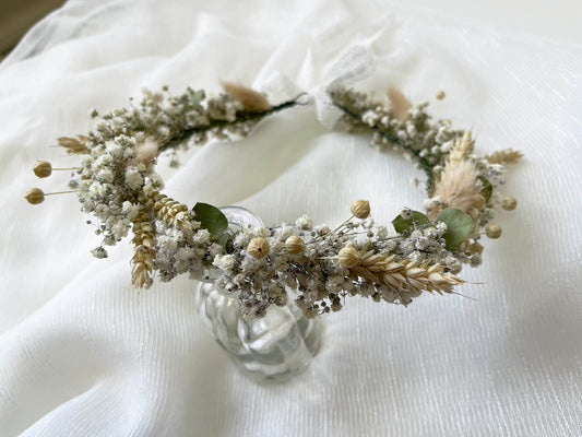 Rustic Dried Gypsophila Wheat Eucalyptus Flower Crown