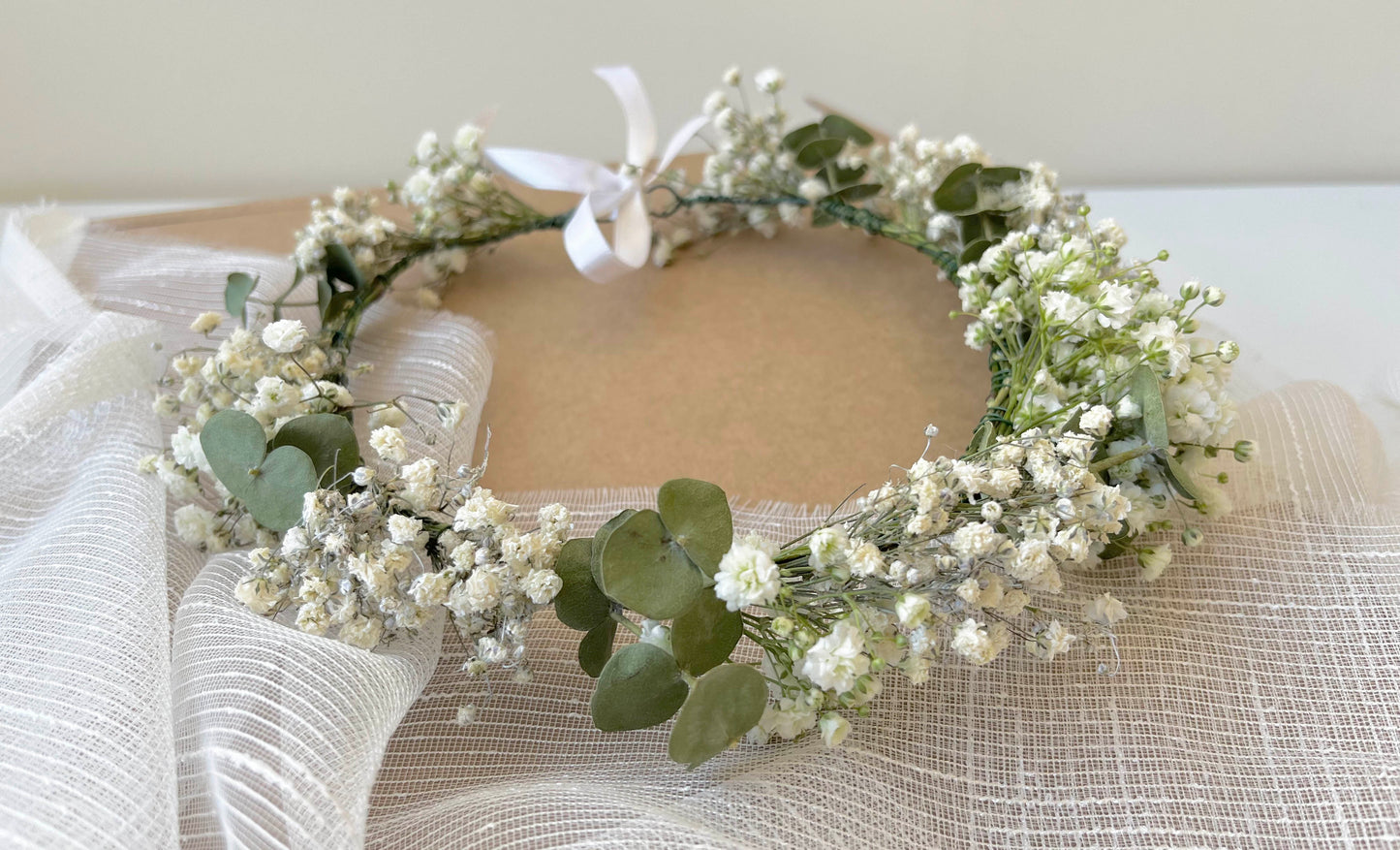 Dried Eucalyptus Gypsophila Crown for Bride Bridesmaid