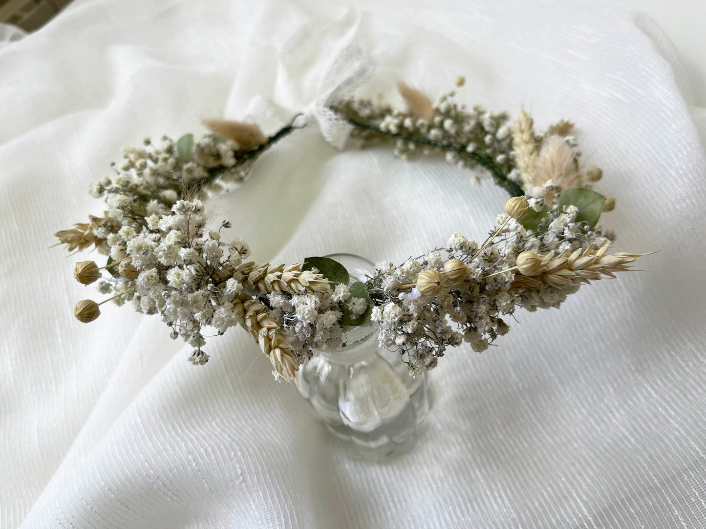 Rustic Dried Gypsophila Wheat Eucalyptus Flower Crown