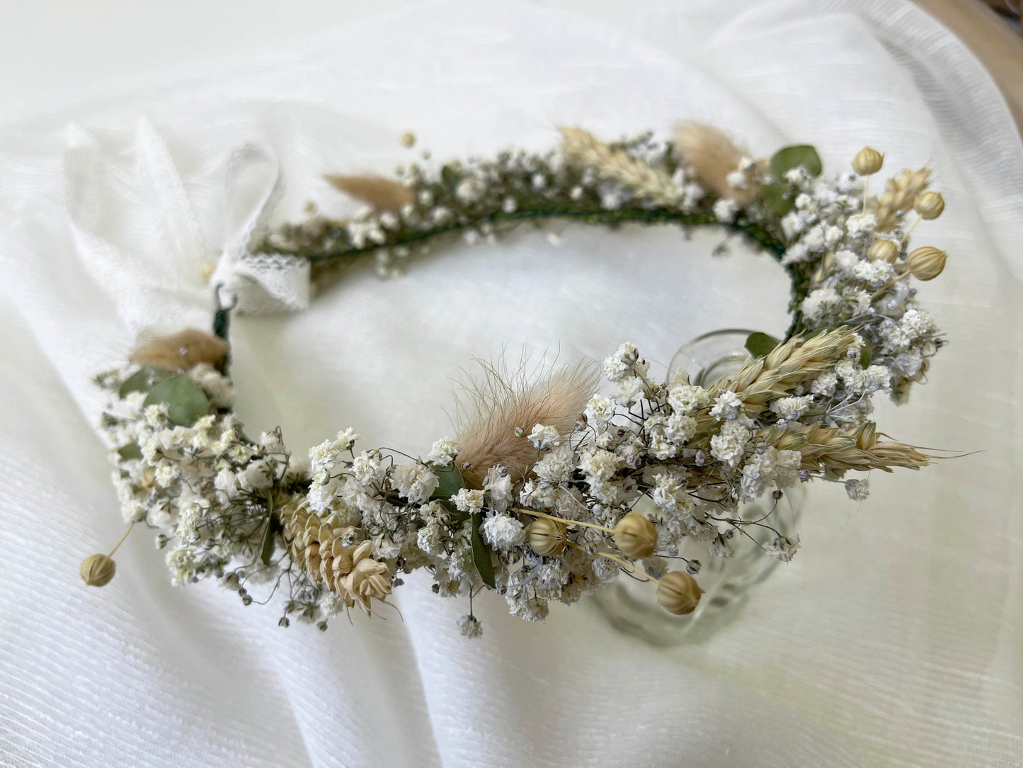 Rustic Dried Gypsophila Wheat Eucalyptus Flower Crown