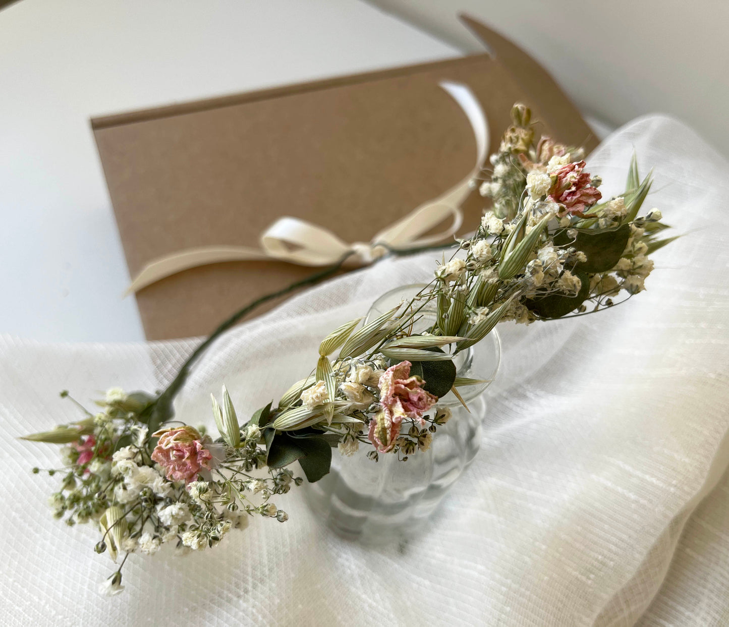 Dried Baby's Breath Dusty Pink Eucalyptus Flower Crown