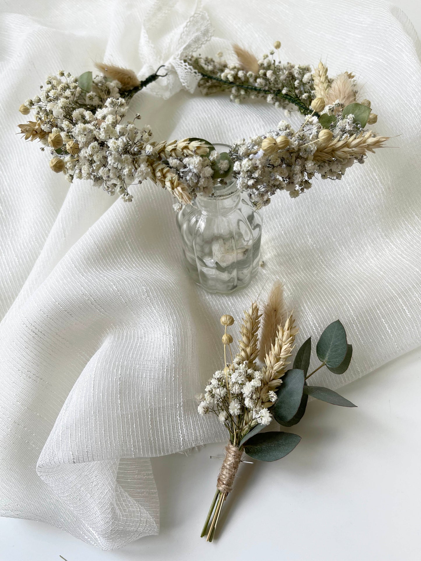 Rustic Dried Gypsophila Wheat Eucalyptus Flower Crown