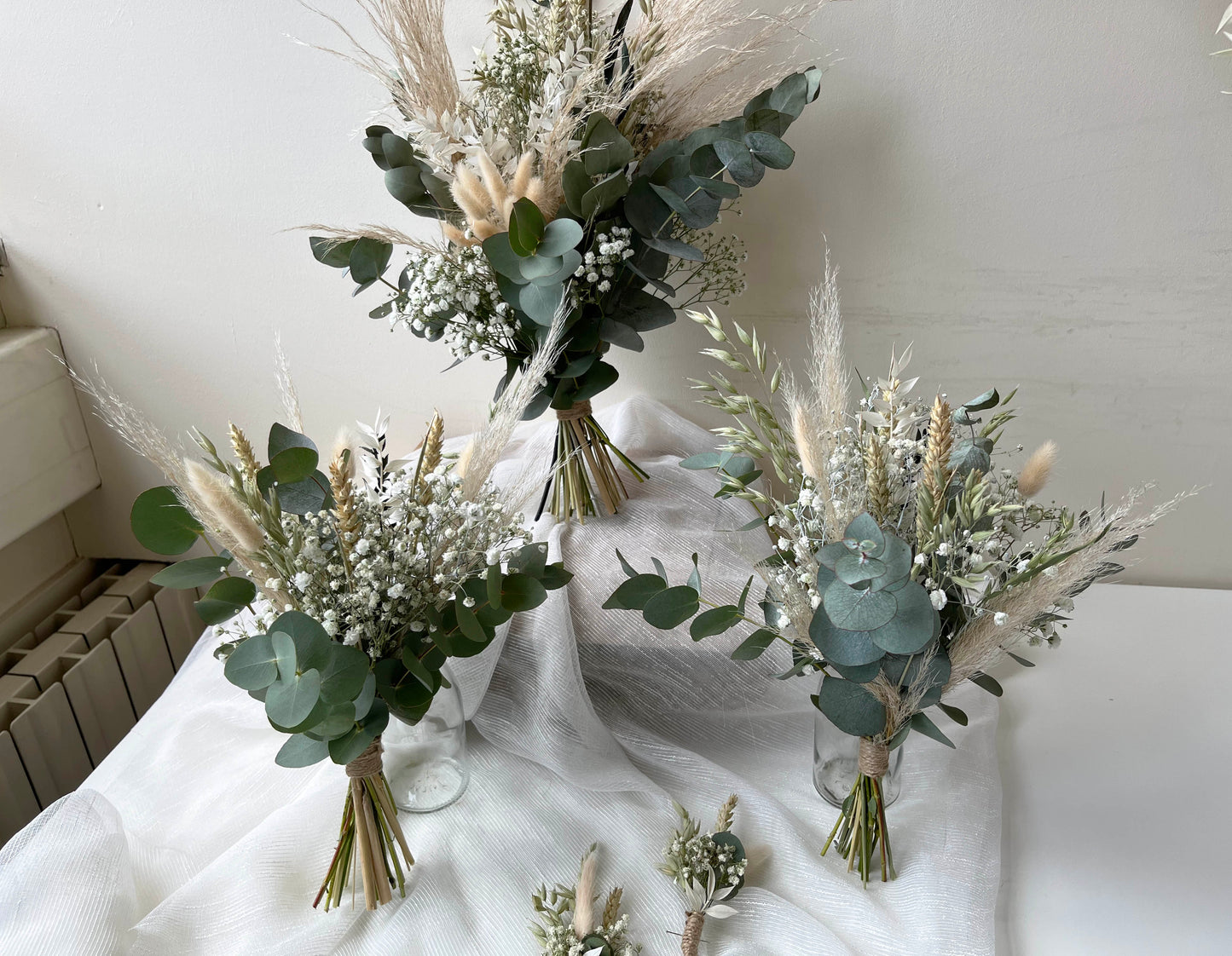 Natural Chic Boho Dried Flowers Bridal Bouquet Set